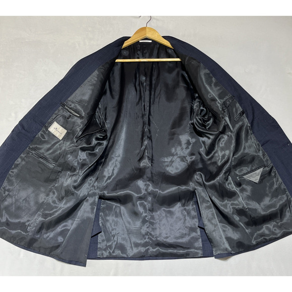 Peter Millar Suit Jacket Blazer Mens 46T Blue Plaid Two Button Double Vent - Picture 5 of 16